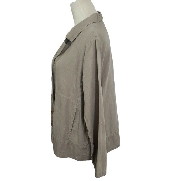 FLAX Womens S Top Jacket Cardigan Button Up Brown 100% Linen Long Sleeves - Picture 4 of 11